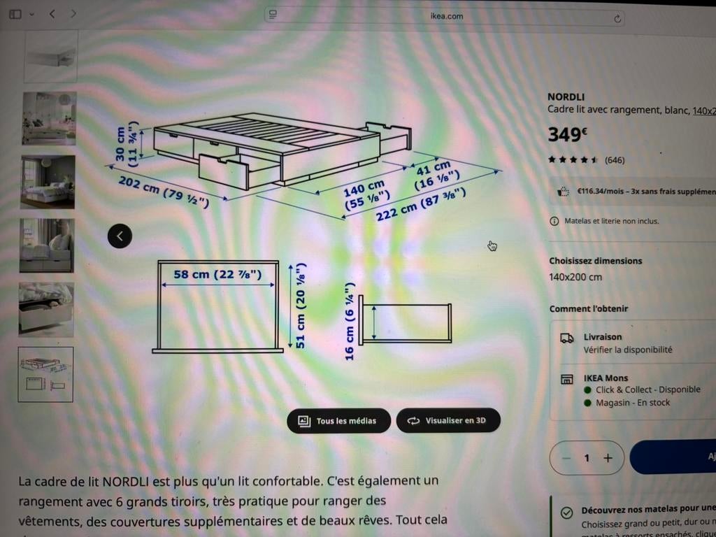 Lit IKEA nordli, Enlèvement, 200 cm, Blanc, Deux personnes