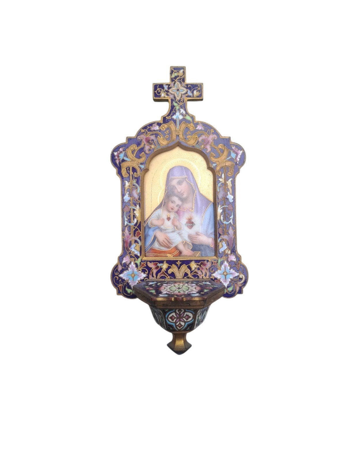 Frans/Belgisch wijwatervat – Madonna met Kind – rijke, Ophalen of Verzenden, Blauw