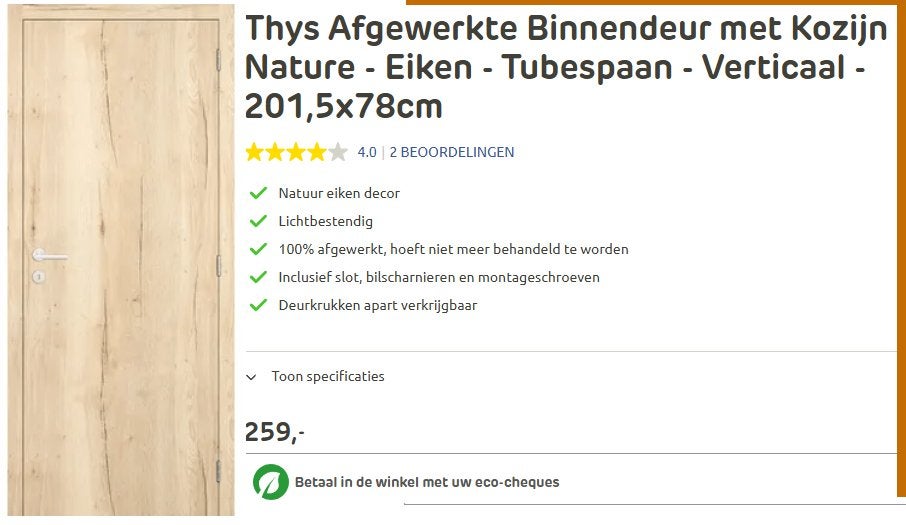 Nieuwe Thys Afgewerkte deur met Kozijnen beslag - Eiken, Ophalen, Minder dan 80 cm, Binnendeur, Minder dan 200 cm