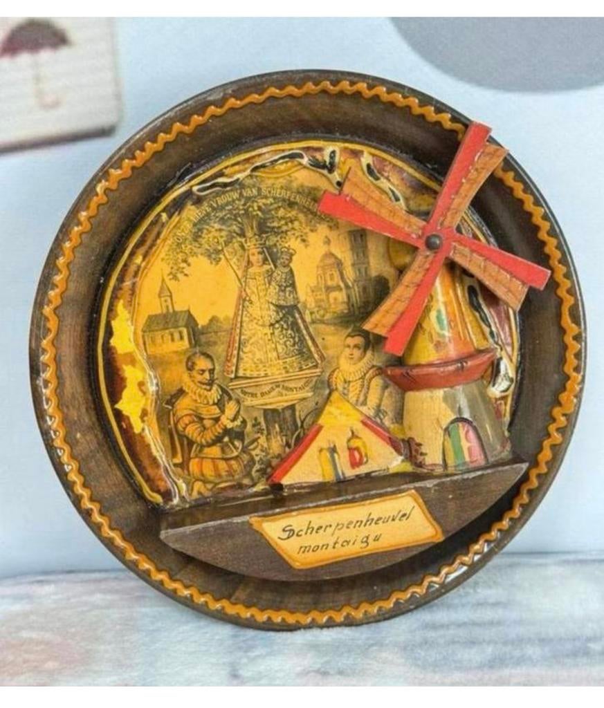 Scherpenheuvel montaigu antiek wandbord met draaiende molen, Ophalen of Verzenden