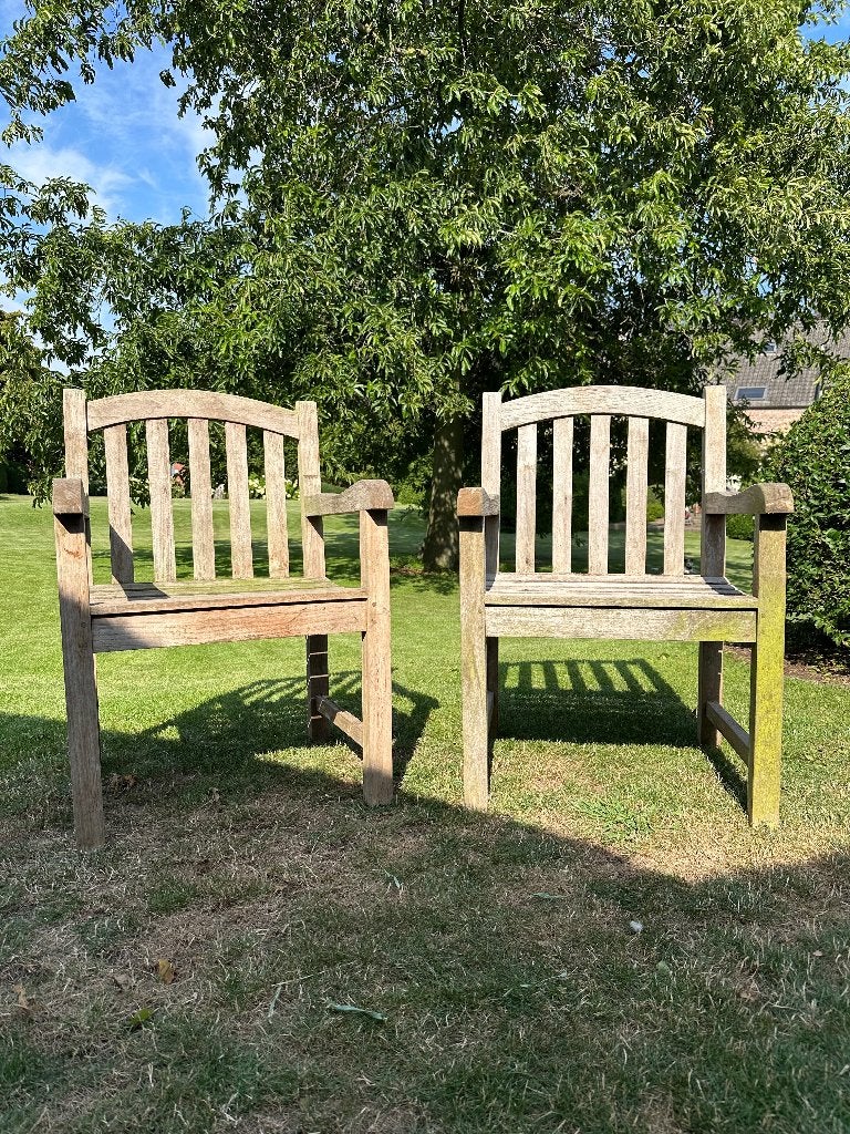 Teak houten blokstoel 8 stuks, Jardin & Terrasse, Bancs de jardin, Enlèvement, Utilisé, Bois