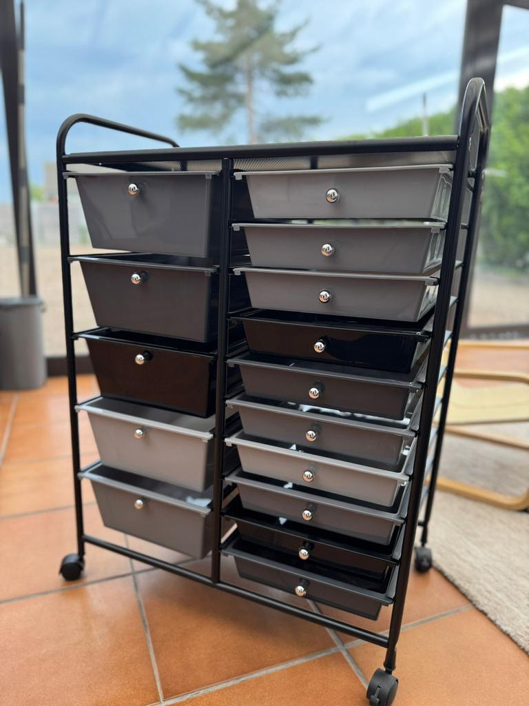 Metalen opbergkast met 16 lades – Op wieltjes, Ophalen, Zo goed als nieuw, Kunststof