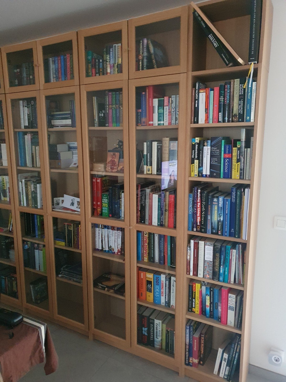 Grote boekenkast met opzetkastjes., Huis en Inrichting, Kasten | Boekenkasten, Ophalen, Met deur(en), 200 cm of meer, Overige houtsoorten