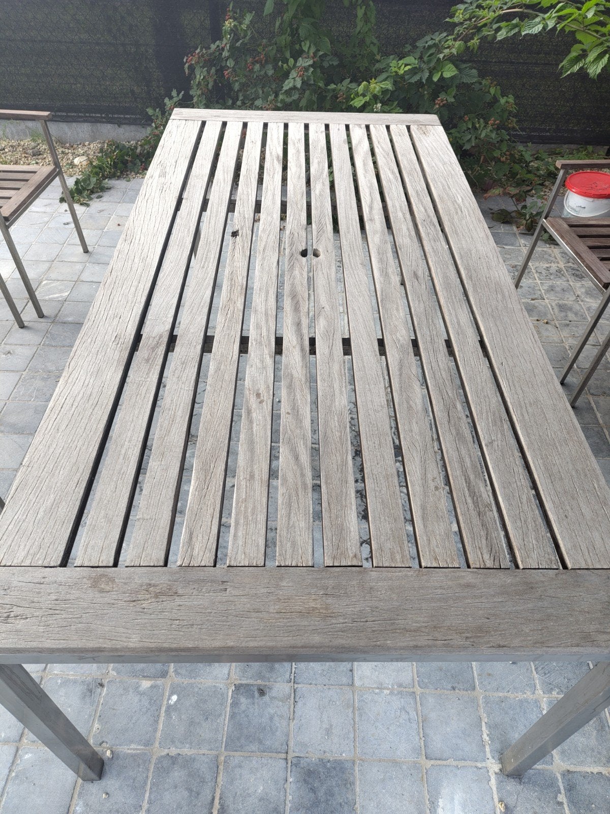 Tuintafel + stoelen (Inox onderstel), Tuin en Terras, Tuintafels, Ophalen, Gebruikt, Rechthoekig, Hout