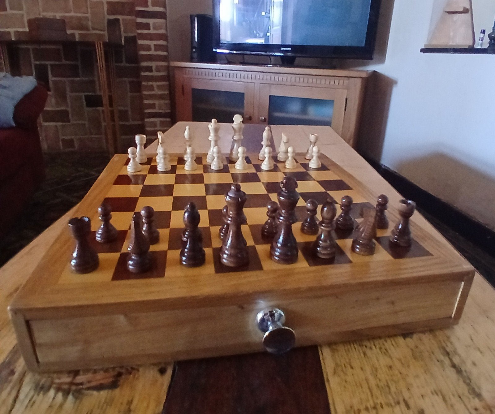 Vintage Schaakbord met backgammon.(koning 8cm)., Enlèvement ou Envoi