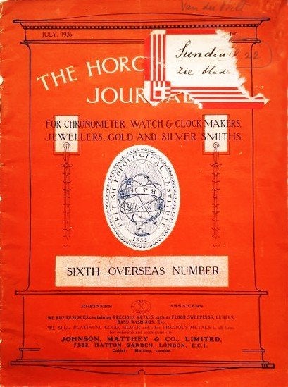 The Horological Journal, juillet 1926. Rare, Livres, Loisirs & Temps libre, Utilisé, Autres sujets/thèmes, Enlèvement