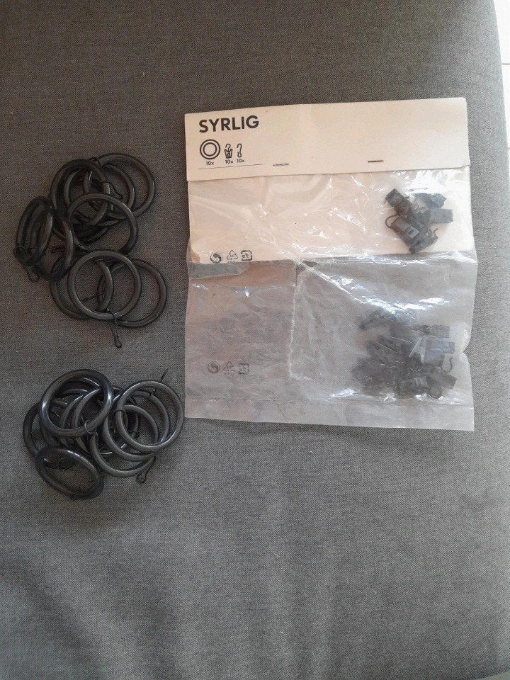 20 gordijnringen Syrlig Ikea, Huis en Inrichting, Gebruikt, Zwart, Ophalen of Verzenden, Gordijn