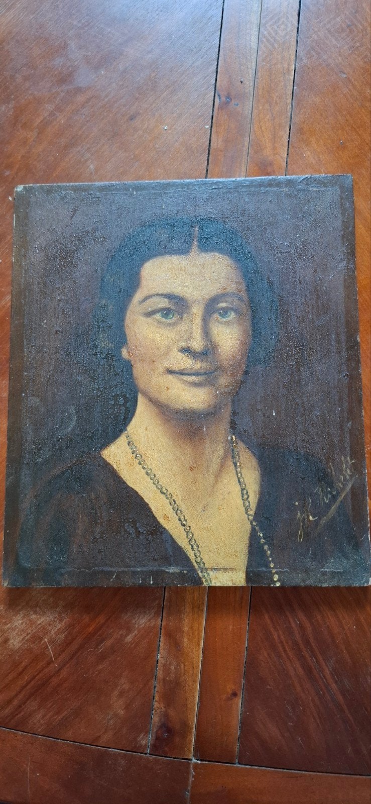 Portrait ancien de femme - huile sur panneau bois, Antiquités & Art, Portrait ou Personnes, Autres techniques, Panneau, Signé