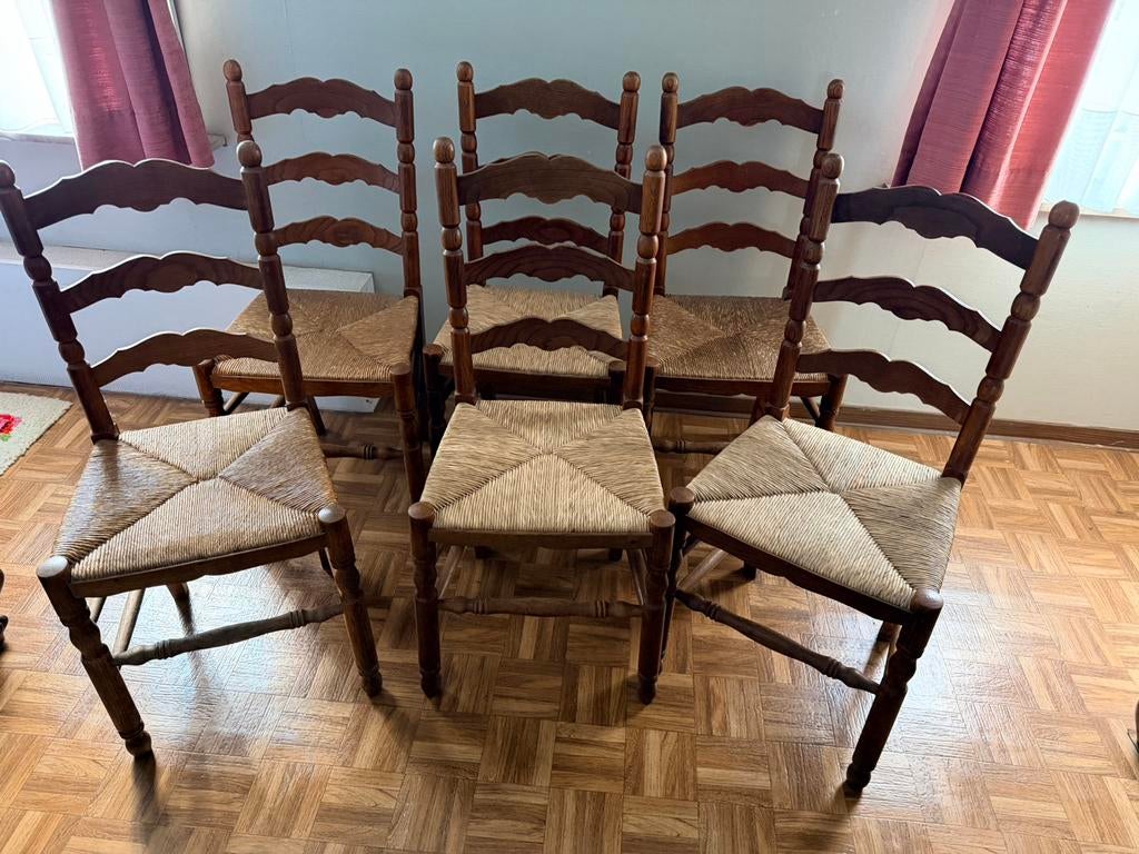 6 chaises classiques avec sièges en osier, Maison & Meubles, Chaises, Klassiek, Brun, Enlèvement, Osier ou Rotin