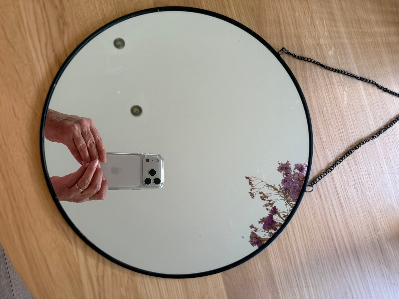 Miroir rond avec cadre en métal noir, Enlèvement ou Envoi, Comme neuf, Rond