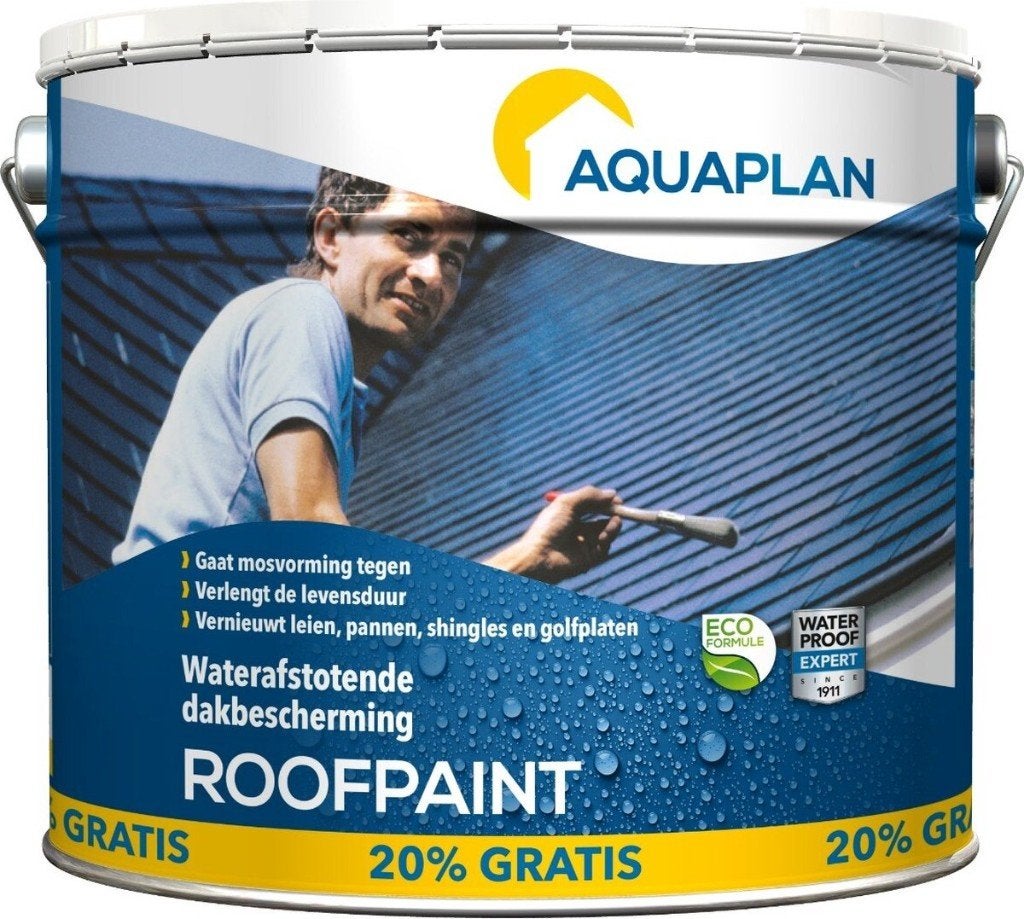 Aquaplan Roofpaint antraciet 10 l + 20 % gratis (2 stuks), Doe-het-zelf en Bouw, Ophalen, Nieuw