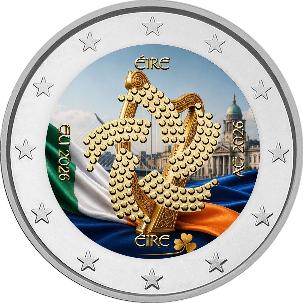 2 euro Ierland 2026 Voorzitter EU gekleurd, Ophalen of Verzenden, Ierland, 2 euro