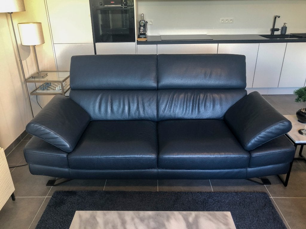 Canapé 2 places en cuir bleu de chez ALTONI, 100 à 125 cm, 200 à 250 cm, Banc droit, Enlèvement