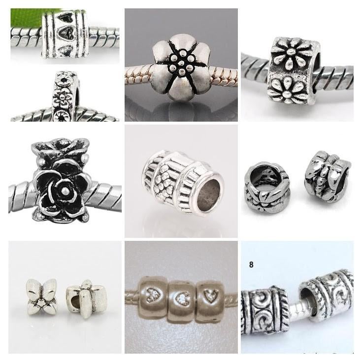 Voordeelpakket 100 verzilverde groot-gat bedels, Handtassen en Accessoires, Overige merken, Overige materialen, Nieuw, Ophalen of Verzenden