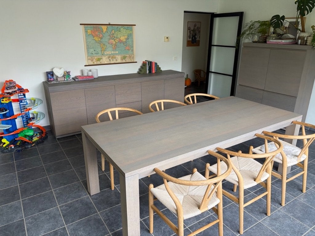 Tafel - massief hout - tijdloos & modern design, Huis en Inrichting, Ophalen, Gebruikt, 100 tot 150 cm, Vijf personen of meer