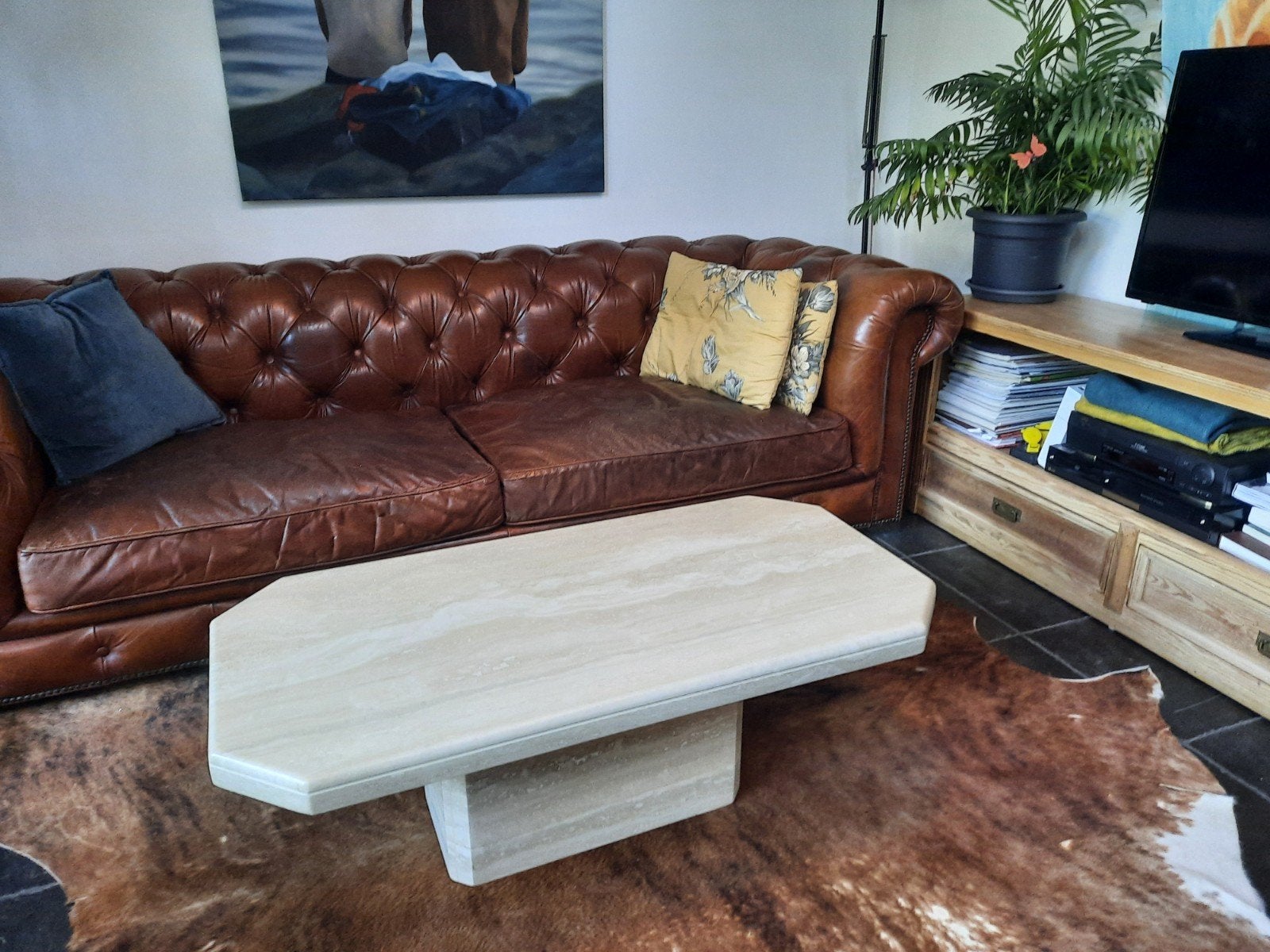 travertin salontafel, Ophalen, Zo goed als nieuw