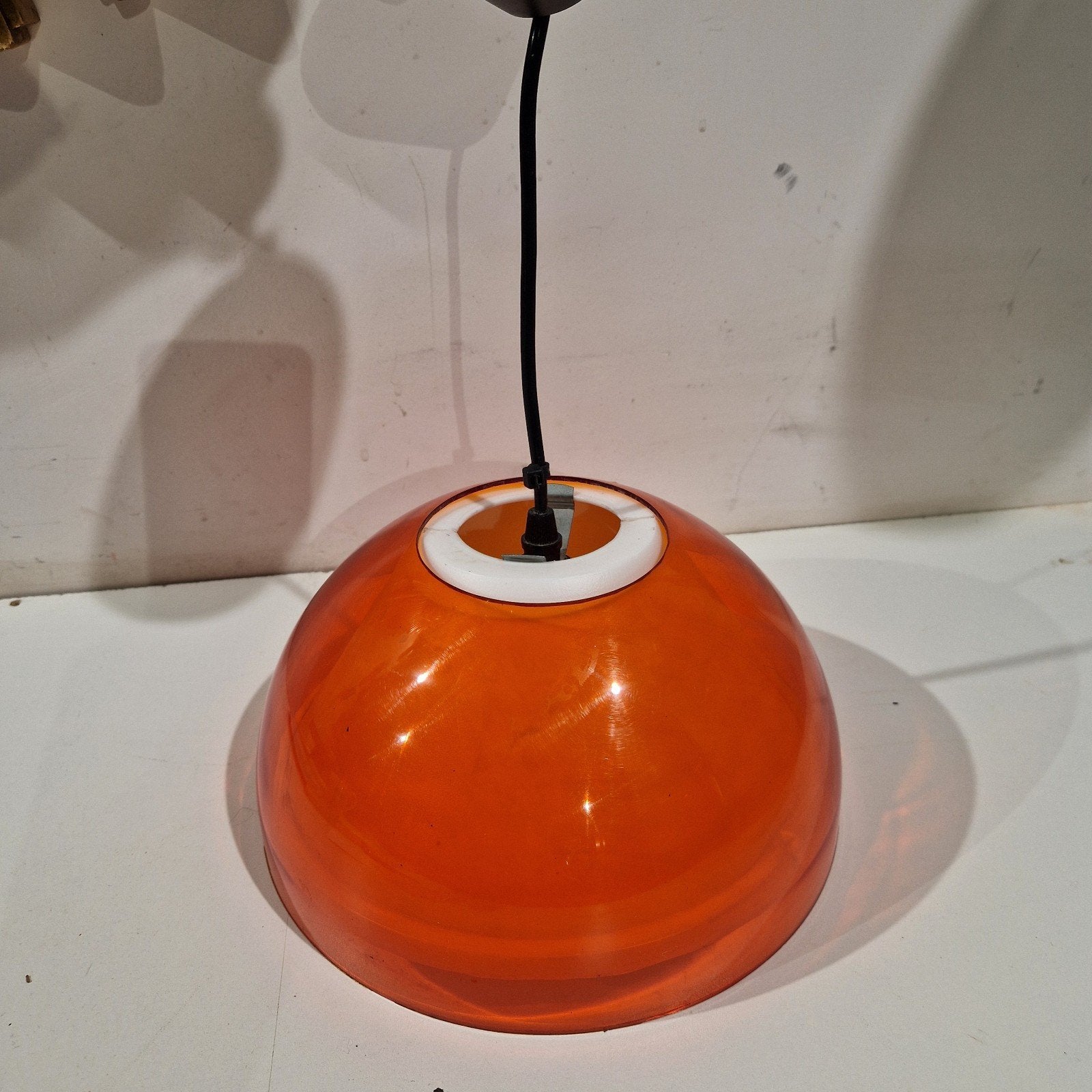 space age oranje en witte kunststof hanglamp, Ophalen of Verzenden