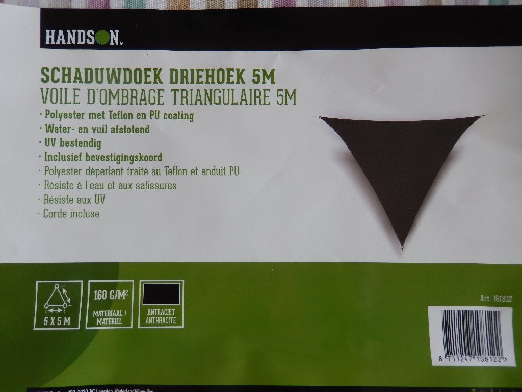 Schaduwdoek 5 m x 5 m x 5 m, Ophalen, Zo goed als nieuw