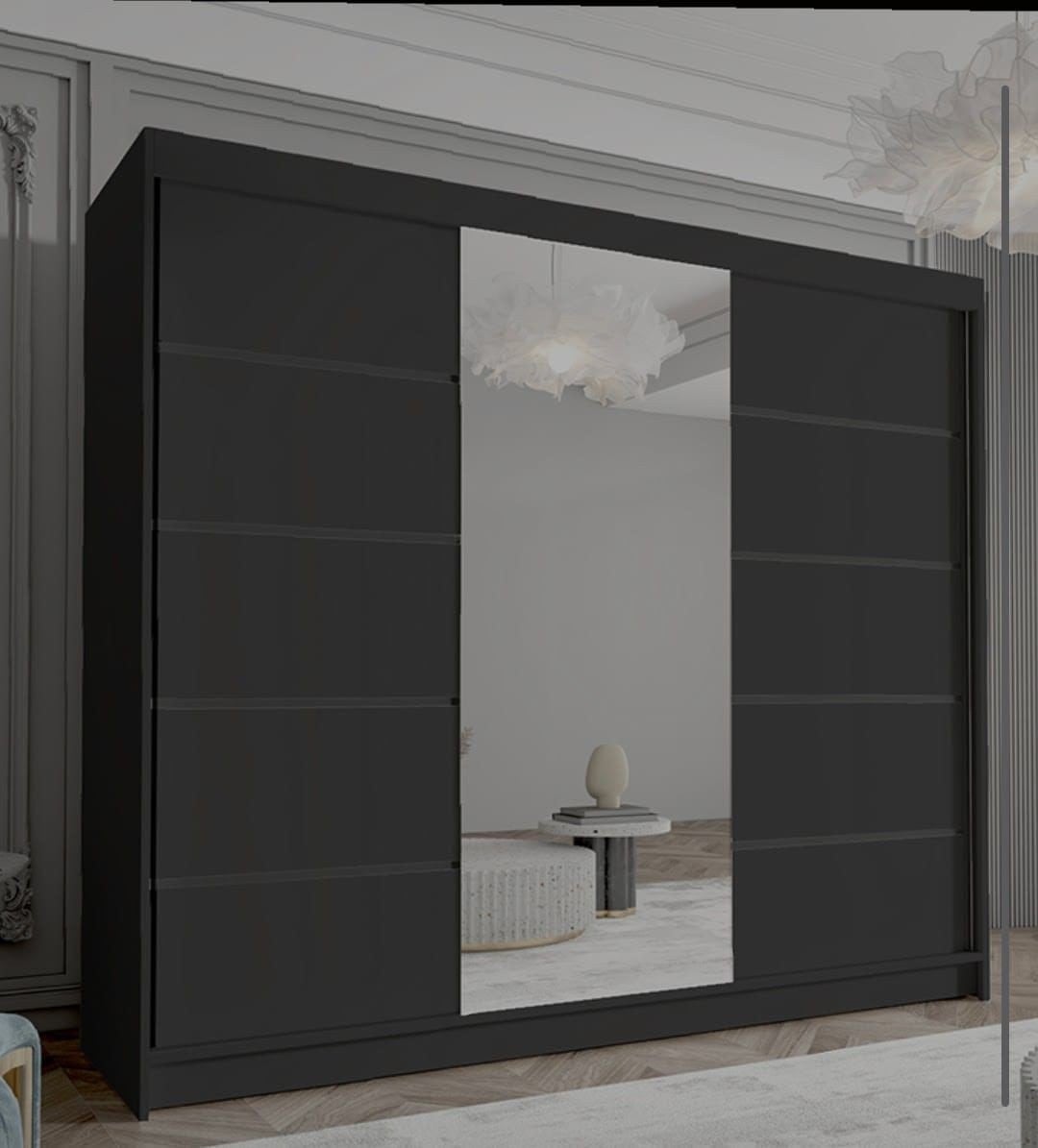 €599 Grote zwarte kledingkast met spiegeldeuren  stijlvolle, Huis en Inrichting, Woonaccessoires | Wandplanken en Boekenplanken