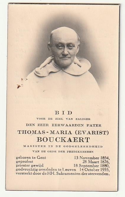 Thomas BOUCKAERT Gent 1854 Leuven 1935 Priester Magister, Verzenden, Bidprentje