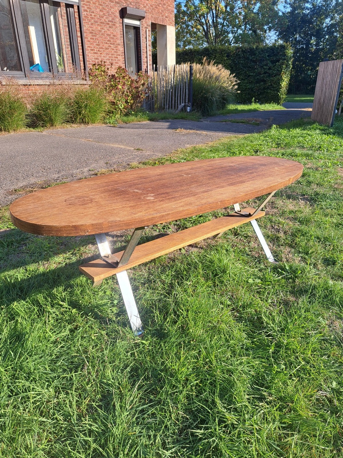 Retro salontafel hout - chrome, Antiek en Kunst, Ophalen