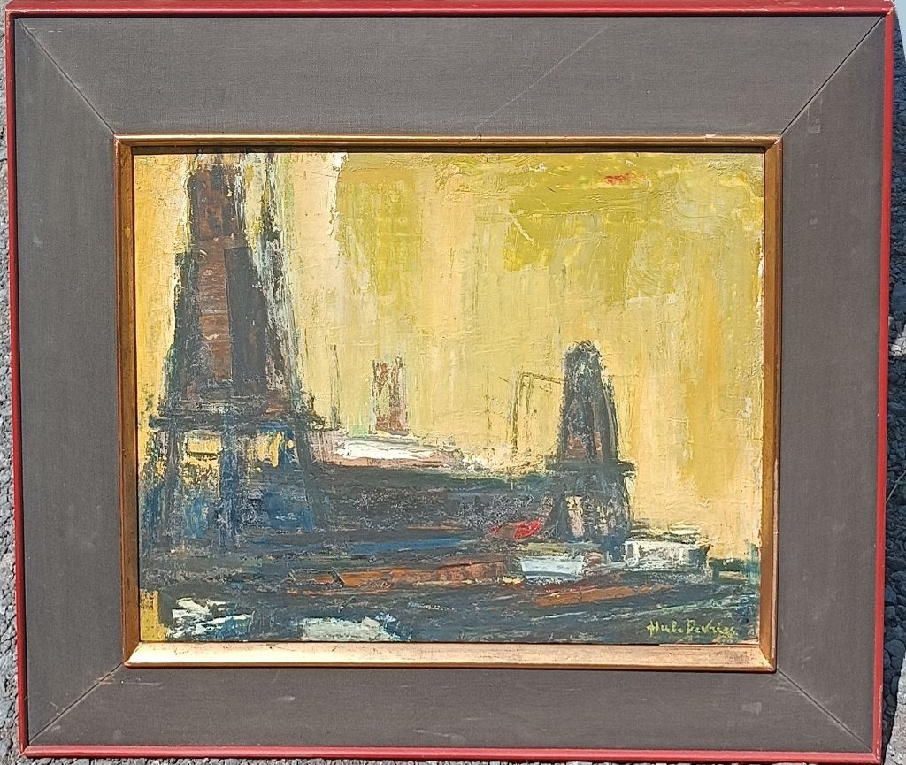 Hubert De Vries (1899-1979): Havenzicht Antwerpen (65x55cm), Antiquités & Art, Enlèvement ou Envoi, Signé, Peinture à l'huile