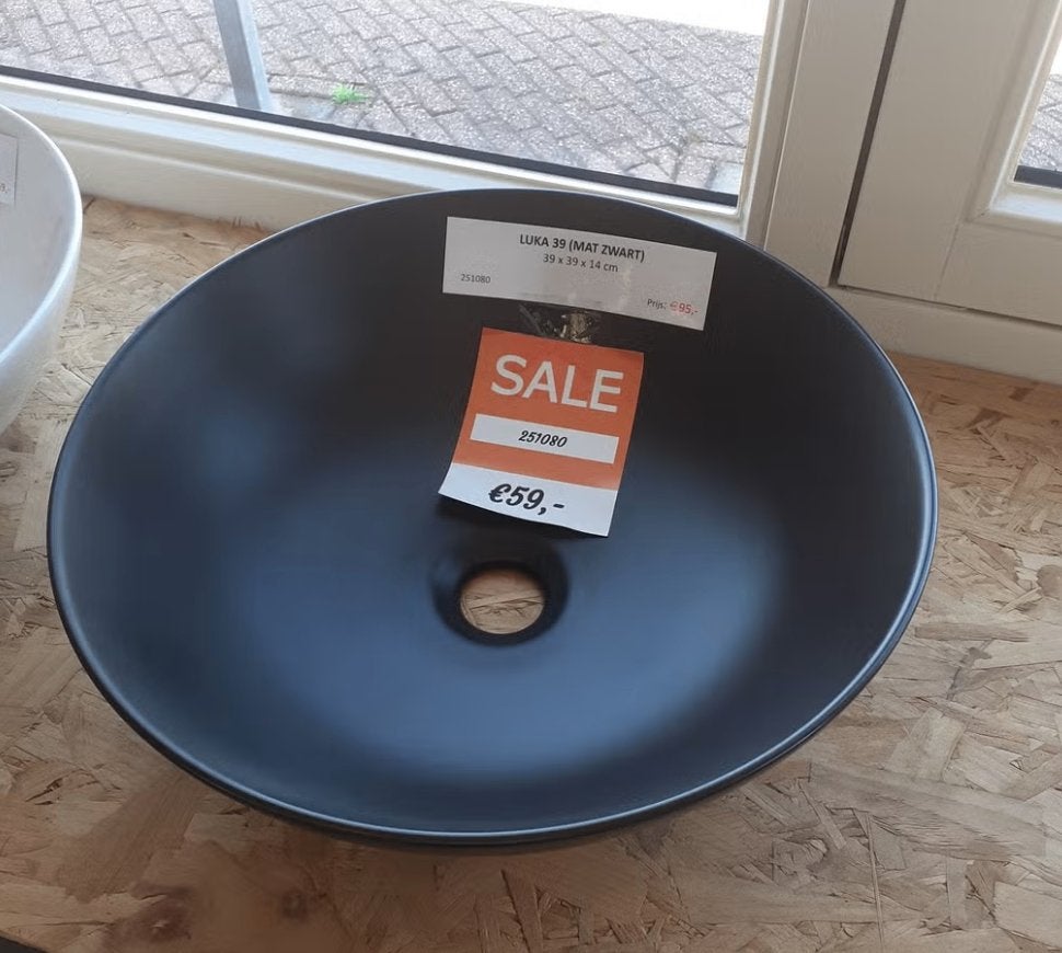 KORTING! Waskom, mat zwart, rond afgewerkt, modern, Luka 39, Ophalen of Verzenden, Nieuw, Zwart, Modern