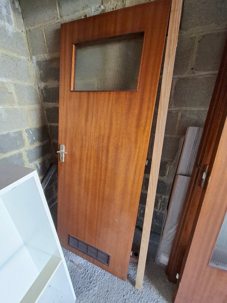 Porte stratifiée en bois clair insert vitré, 75 à 150 cm, Enlèvement, Utilisé, Vitre comprise