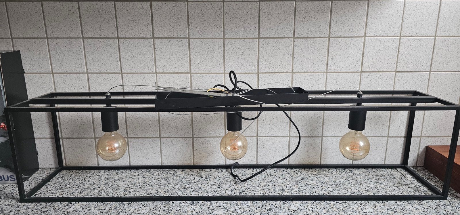 Industriële hanglamp zwart metaal – 3 lichtpunten, Huis en Inrichting, Ophalen, Metaal