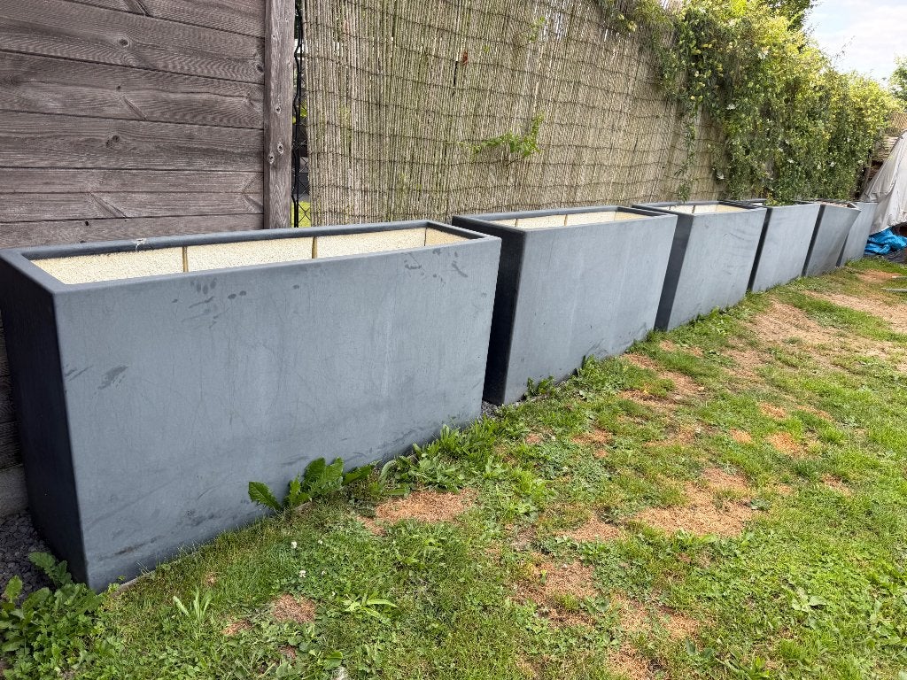 Grijze tuinbakken, Tuin en Terras, Bloembakken en Plantenbakken, Ophalen, Kunststof, Gebruikt, Balkon