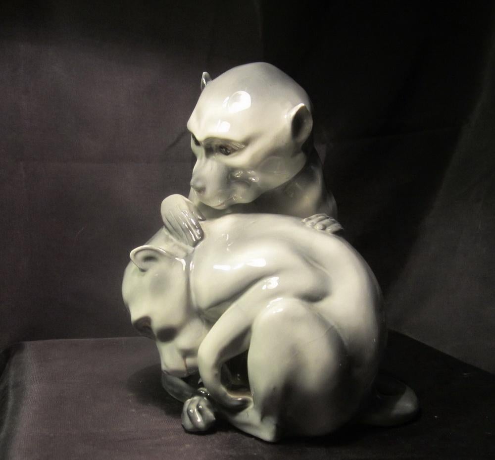 Antieke Pfeffer Gotha porselein apen, ca 1920; perfect!, Antiek en Kunst, Verzenden