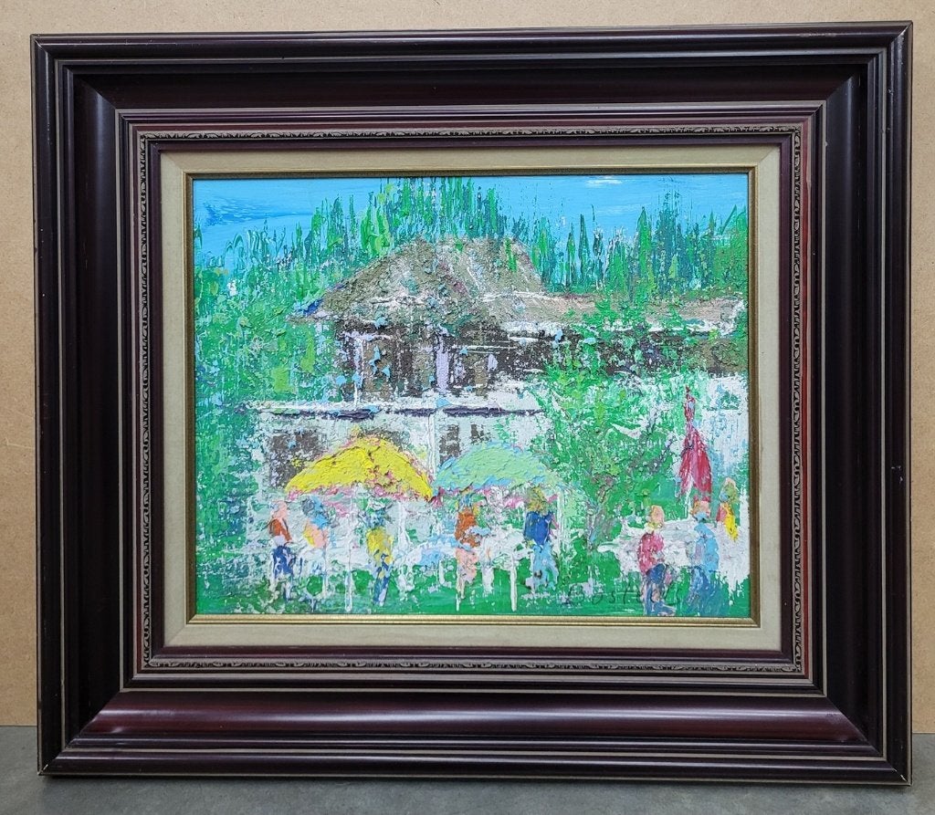 Willy BOSTEELS, een zomers terras, Antiek en Kunst, Kunst | Schilderijen | Klassiek, Ophalen of Verzenden, Origineel werk, Olieverf