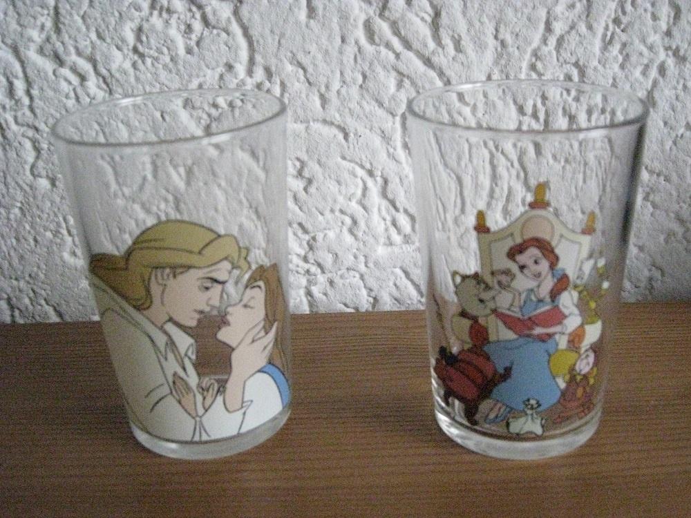 2 Disney Belle en het beest glazen, Verzamelen, Disney, Ophalen of Verzenden