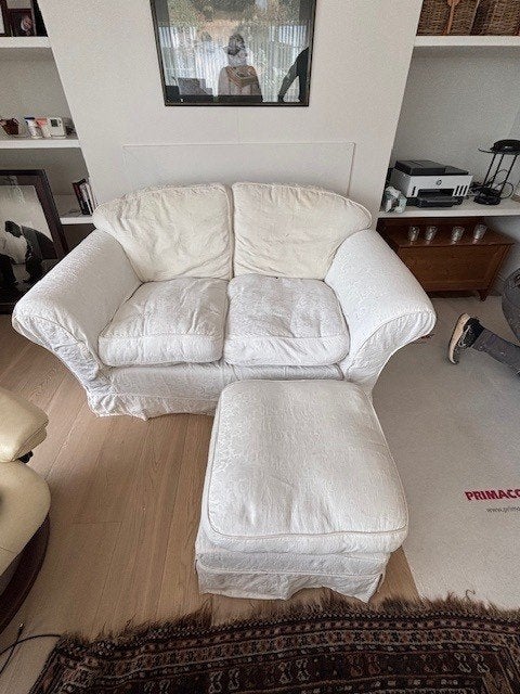 Sofa en armchair plus een voetstoel, Huis en Inrichting, Zetels | Zetels, Ophalen, Gebruikt, 100 tot 125 cm, 150 tot 200 cm