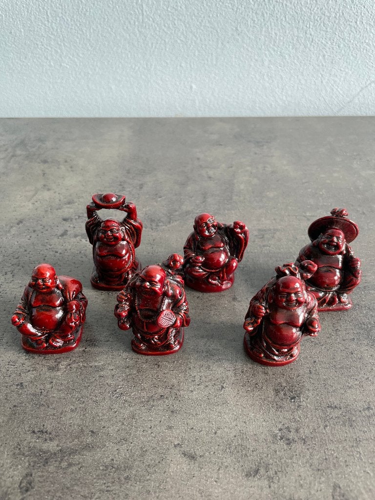 Vintage Feng-shui set van 6 Lachende Boeddha's, Antiek en Kunst, Curiosa en Brocante, Ophalen
