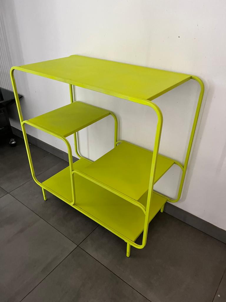 Metalen kastje fluo geel, Ophalen, Gebruikt