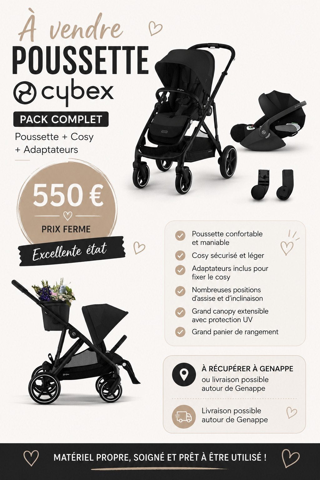 Poussette + cosy Cybex Gazelle, Enlèvement ou Envoi
