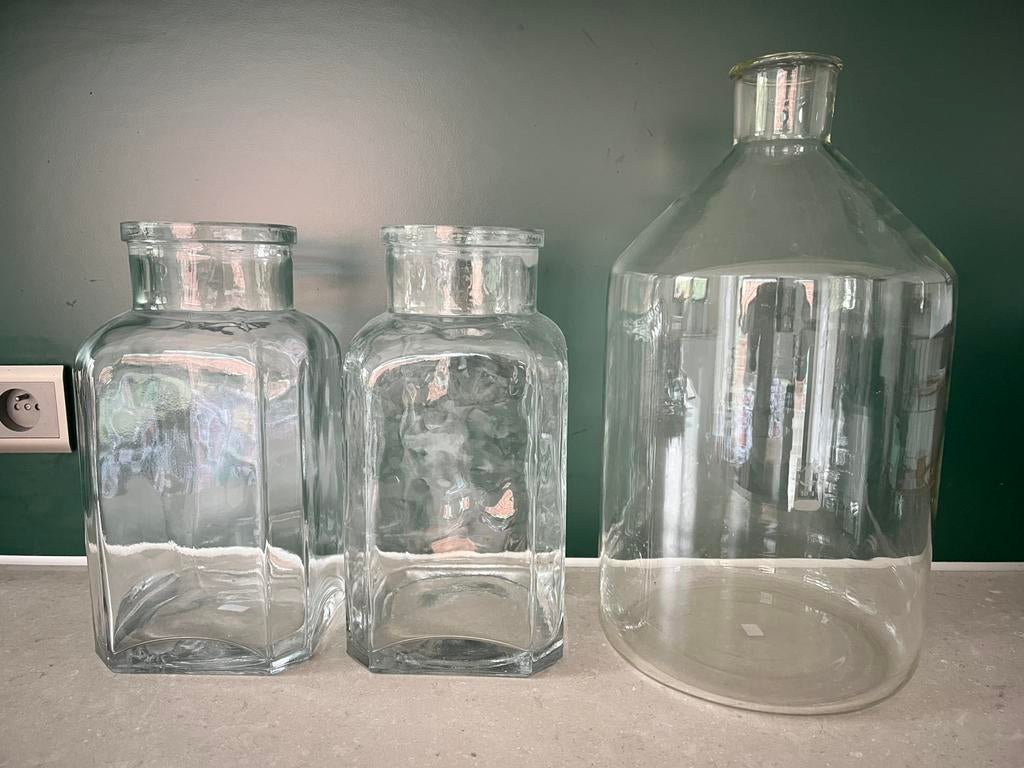 3 oude bokalen - helder glas - ook apart te koop, Ophalen