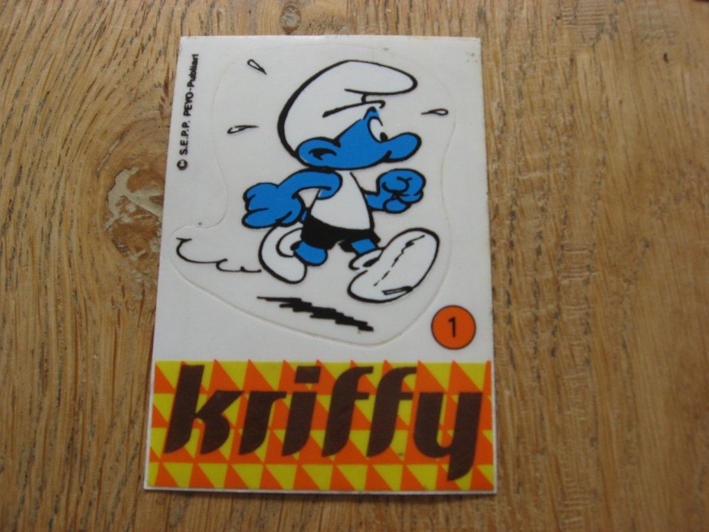 Smurfen Kriffy Peyo Nr 1 Sticker, Ophalen of Verzenden, Smurfen, Nieuw, Plaatje, Poster of Sticker