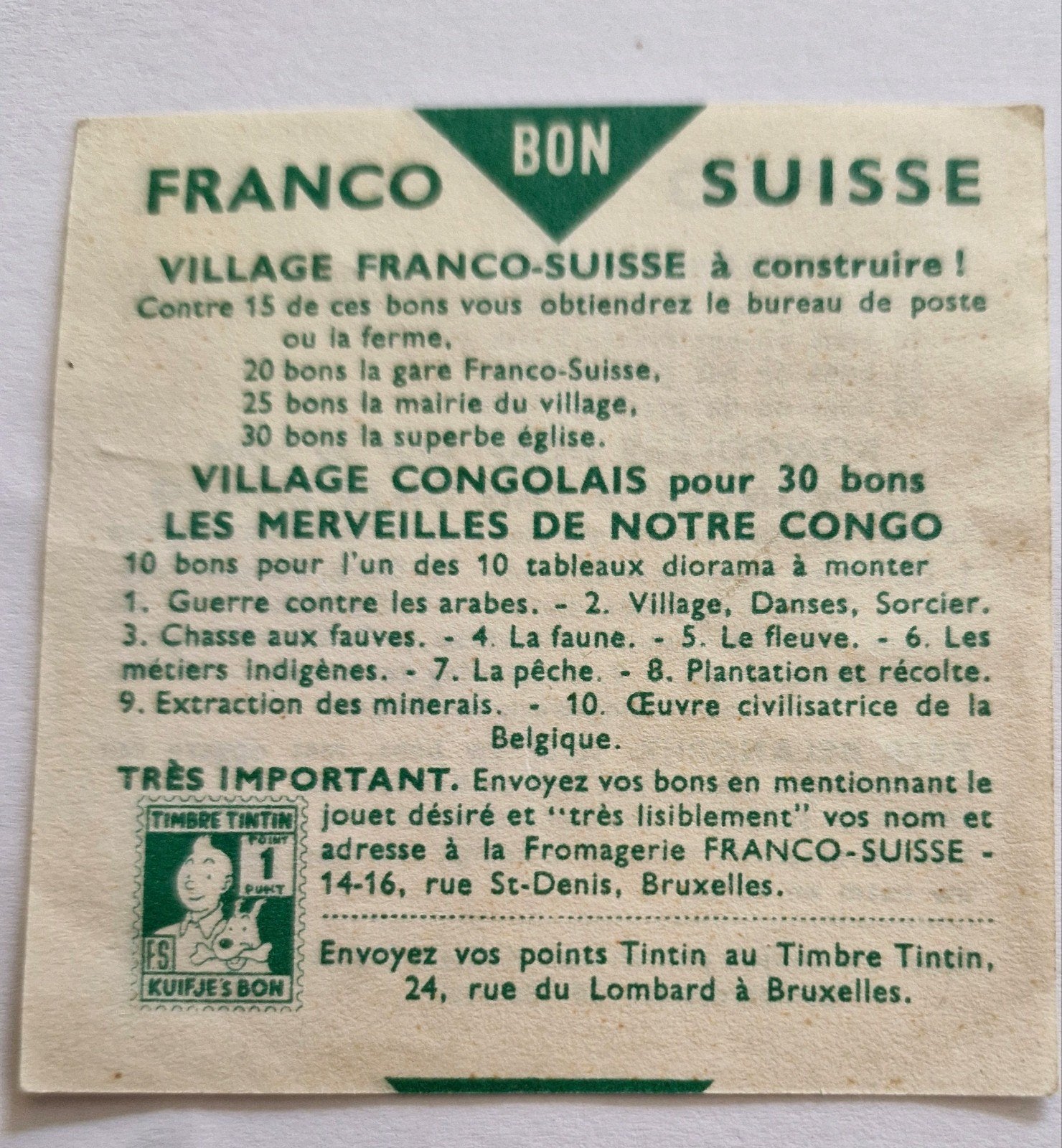 Timbre Tintin (Kuifje) + Rare Bulletin Publicitaire Fromager, Enlèvement ou Envoi