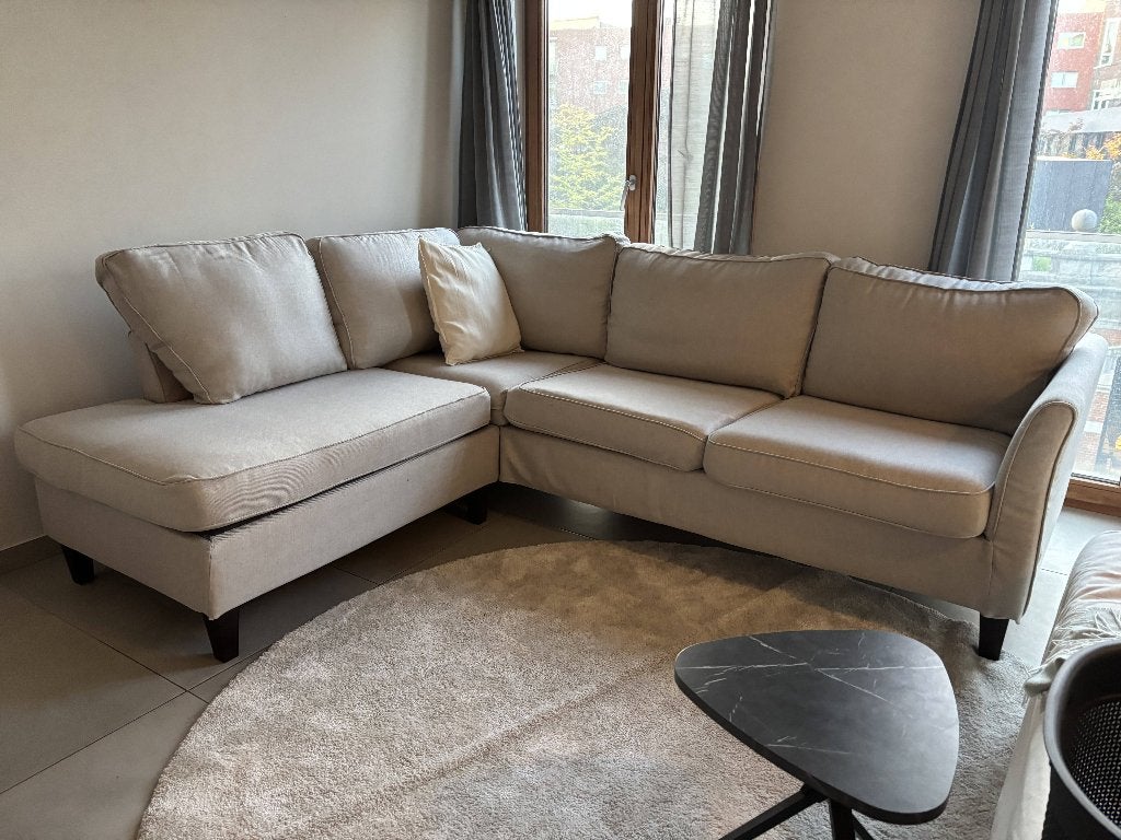 IKEA EKHOLMA hoekbank 4-zit | Beige | 1 jaar oud, Ophalen, Hout, Zo goed als nieuw, Beige