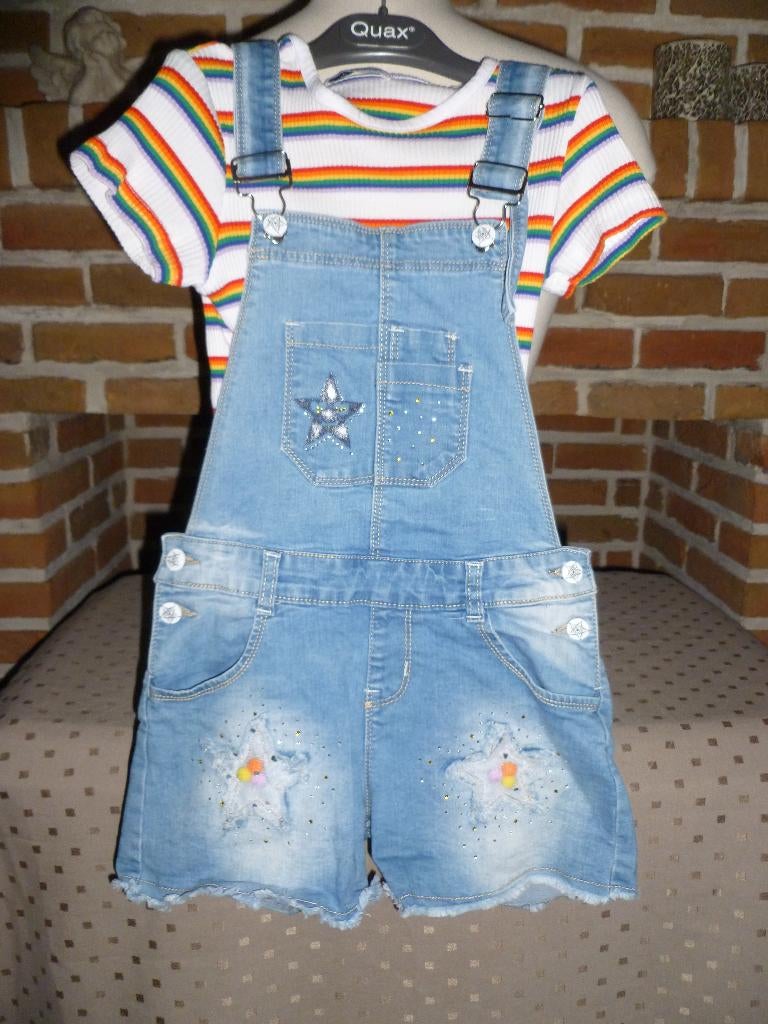 jeans salopette met trui meisjes, maat 140, Enlèvement ou Envoi, Comme neuf