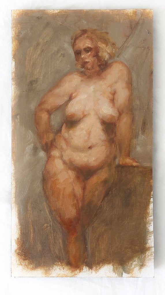 3 Schilderijtjes van Vrouwelijk Naakt - Olieverf, Portrait ou Personnes, Enlèvement ou Envoi, Peinture à l'huile, Signé
