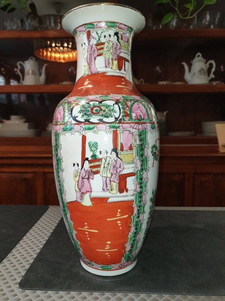 Grote Chinese Famille Rose Canton Vaas - Macau 37cm Levering, Ophalen