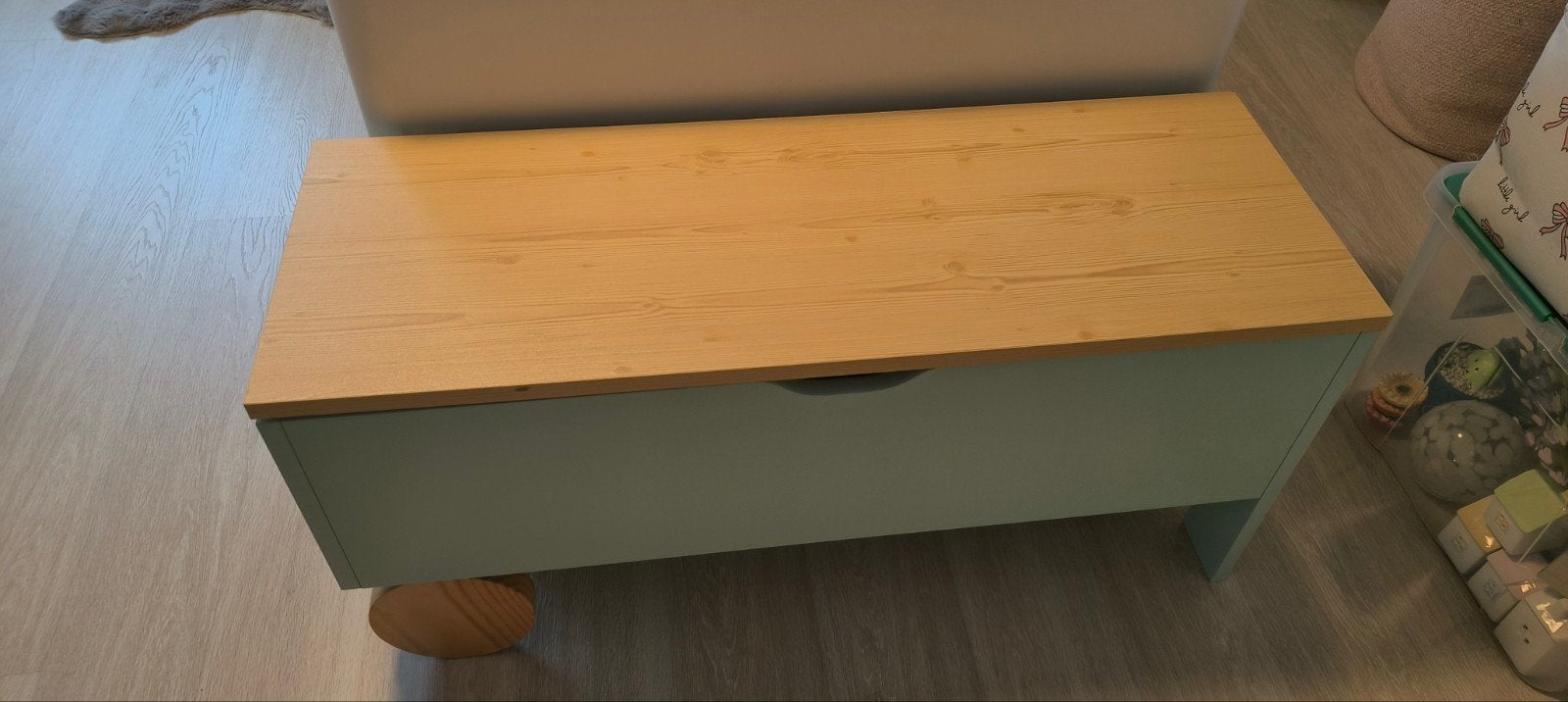 speelgoedkist/zitbank kinderen, Ophalen, Minder dan 50 cm, Eikenhout, Zo goed als nieuw