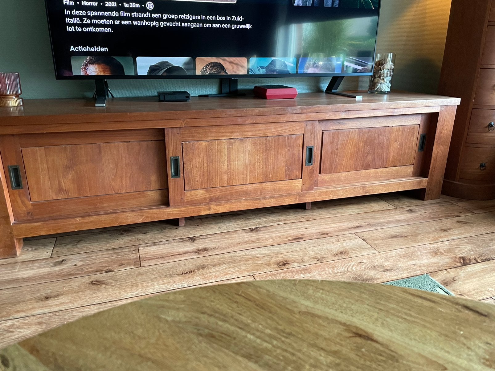 Tv kast teak, Huis en Inrichting, Ophalen, Gebruikt, Teakhout, 200 cm of meer