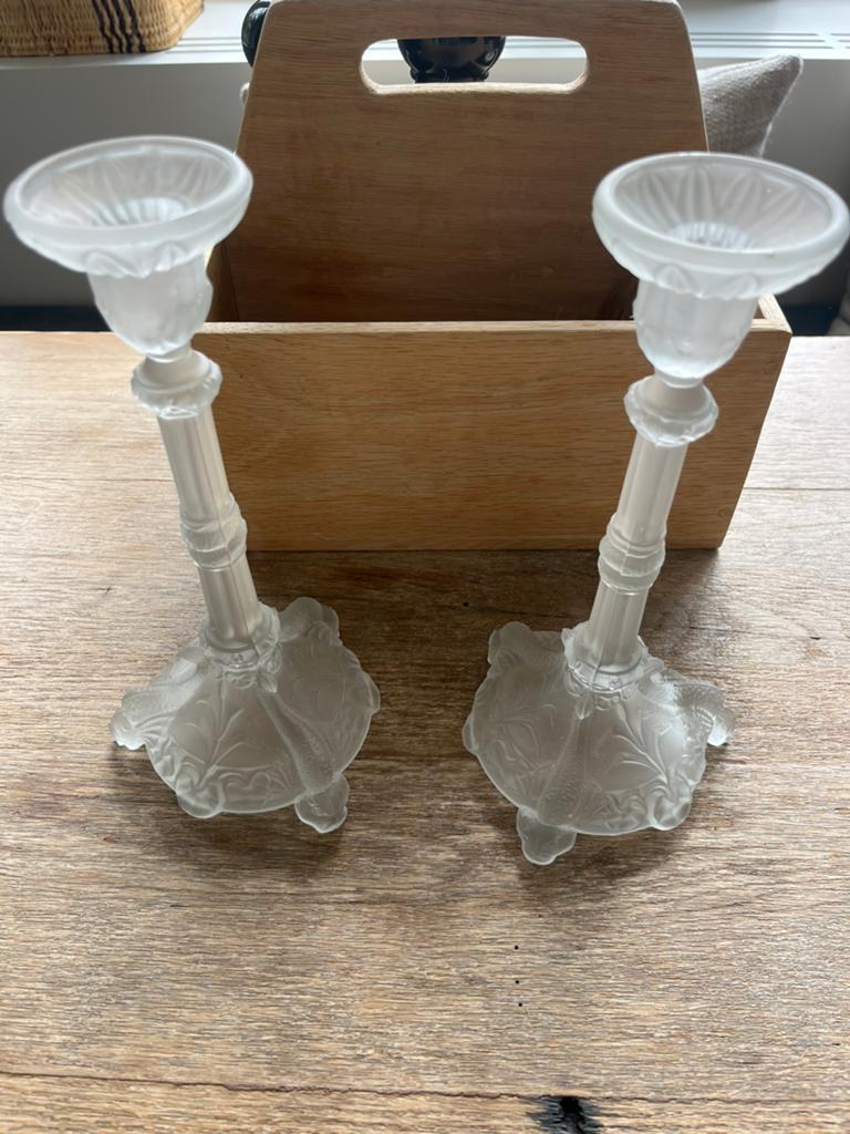 Paar nieuwe glazen kandelaars, Antiek en Kunst, Ophalen, Glas