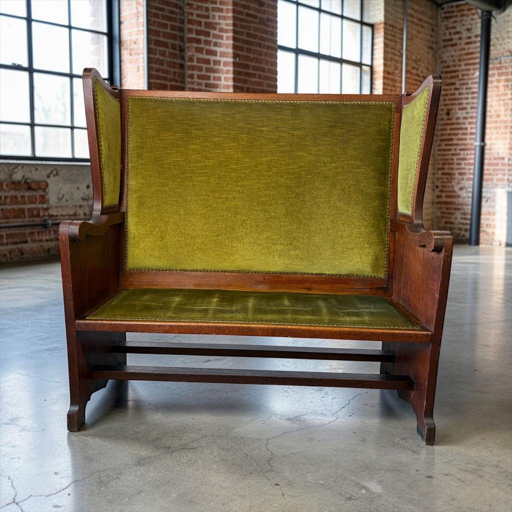 Antieke houten groene bank / zitbank, Antiek en Kunst, Ophalen