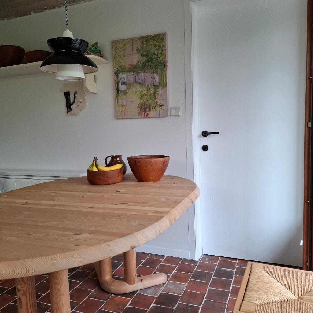 Table brutaliste vintage en pin, 100 à 150 cm, Enlèvement, Utilisé, Ovale