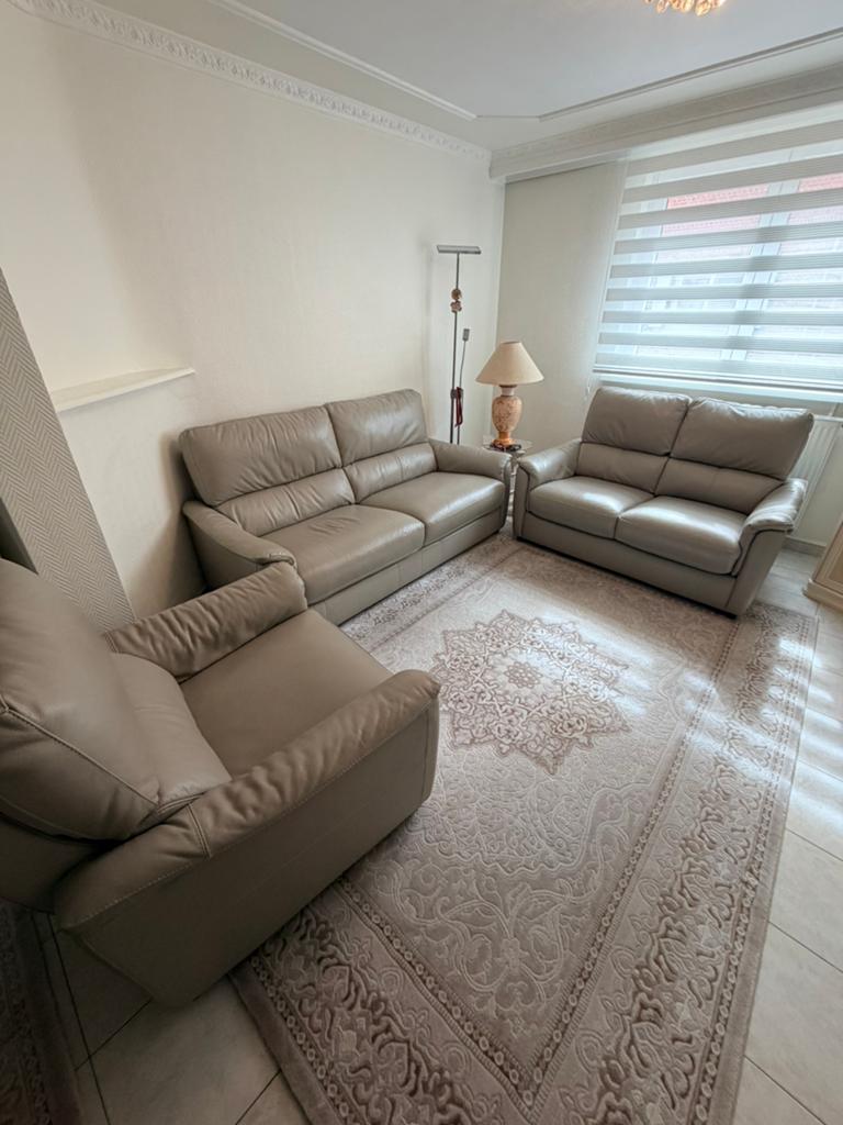 Ensemble beige en cuir véritable : 3+2+1, Maison & Meubles, Canapés | Coins salons complets, Enlèvement ou Envoi, Comme neuf, Cuir